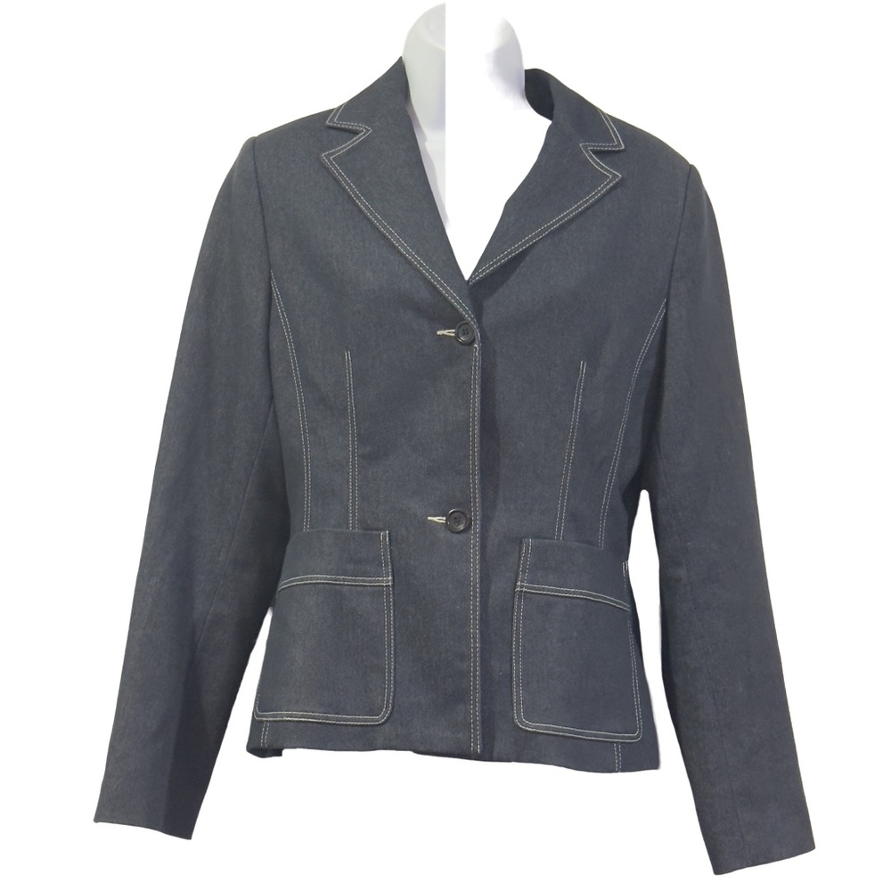 Blazer Perri New York Women’s Denim Blazer Jacket Size 6 Dark Wash Contrast Stit